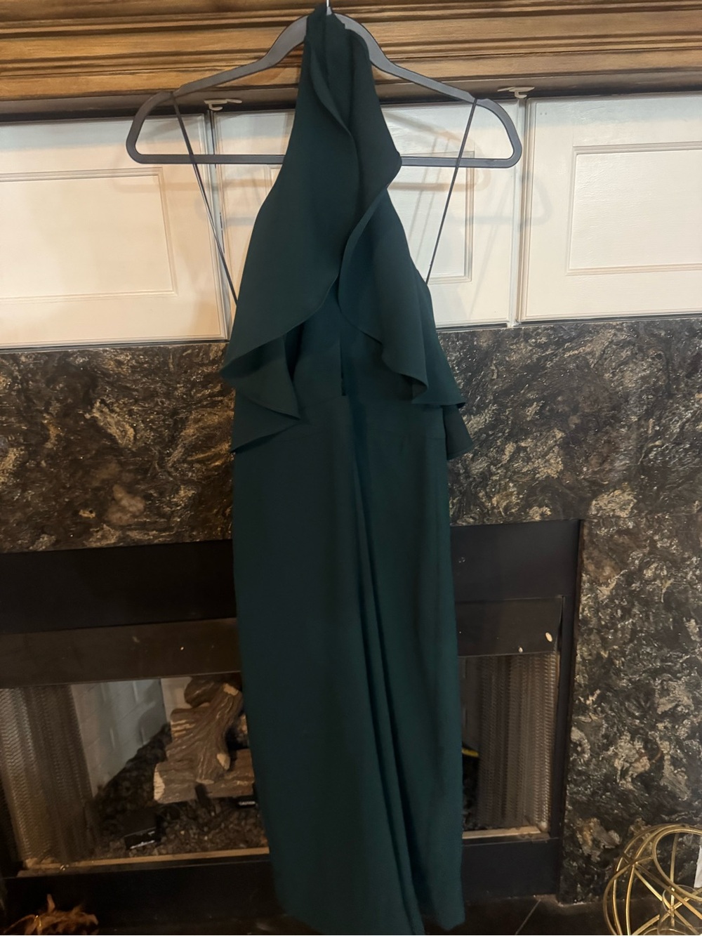 Zara Dark Green Halter Neck Jumpsuit with Ruffle Detail